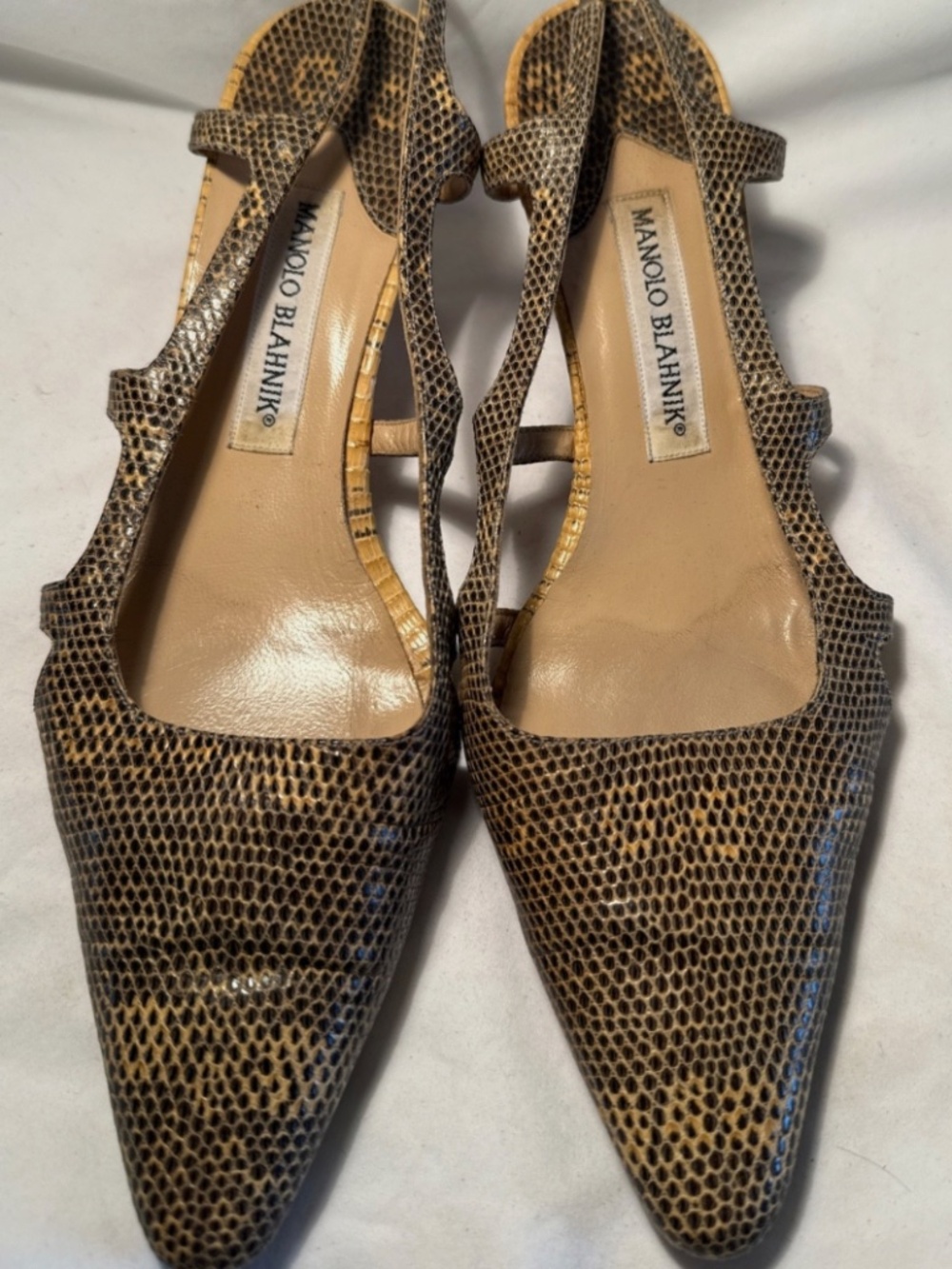 Vintage Manolo Blahnik Snake Print Kitten Heels